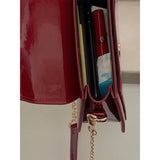 Red Patent Leather Heart Messenger Bag Retro Small Shoulder Chain Saddle Bag