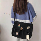 Japanese Harajuku Crossbody Bag for Women with Badges School Handbag