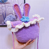 Adult Girls Star Rabbit Hand Woven Bag Ins DIY Shoulder Bag Purple