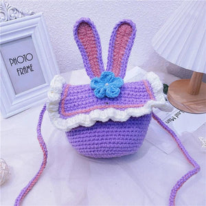 Adult Girls Star Rabbit Hand Woven Bag Ins DIY Shoulder Bag Purple