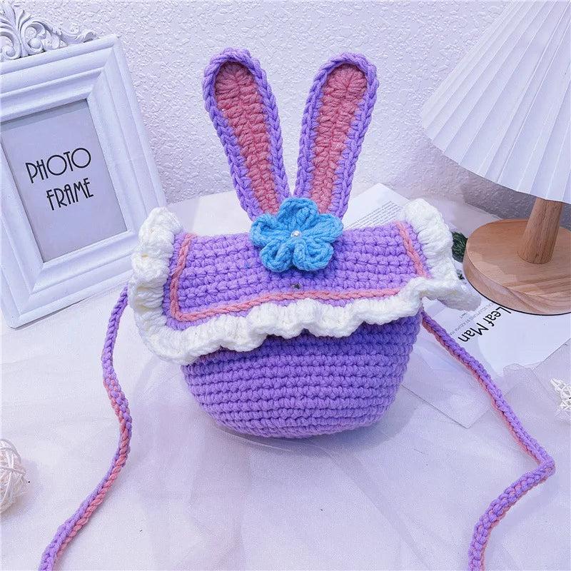 Adult Girls Star Rabbit Hand Woven Bag Ins DIY Shoulder Bag Purple