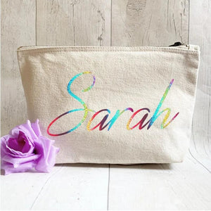 Personalised Navy Makeup Bag Bride Monogram Canvas Cosmetic Wash Bag