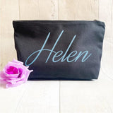 Personalised Navy Makeup Bag Bride Monogram Canvas Cosmetic Wash Bag
