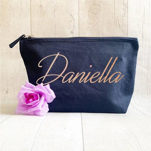 Personalised Navy Makeup Bag Bride Monogram Canvas Cosmetic Wash Bag
