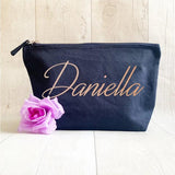 Personalised Navy Makeup Bag Bride Monogram Canvas Cosmetic Wash Bag