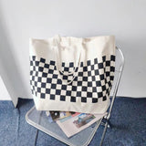 Canvas Shoulder Bag Women Casual Chessboard Handbag Student