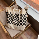 Canvas Shoulder Bag Women Casual Chessboard Handbag Student