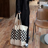 Canvas Shoulder Bag Women Casual Chessboard Handbag Student