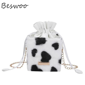 Heart Prints Messenger Chain Shoulder Bag Plush Crossbody Bags for Women