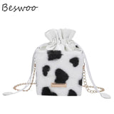 Heart Prints Messenger Chain Shoulder Bag Plush Crossbody Bags for Women