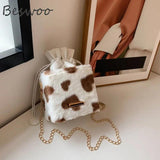 Heart Prints Messenger Chain Shoulder Bag Plush Crossbody Bags for Women