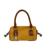 Retro Lock Splicing Matte Leather Bucket Shoulder Bag