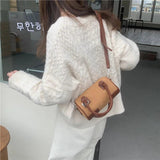 Retro Lock Splicing Matte Leather Bucket Shoulder Bag