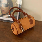 Retro Lock Splicing Matte Leather Bucket Shoulder Bag