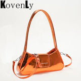 Single Shoulder Bag Leather Women Moon Bag Armpit Purse Bright