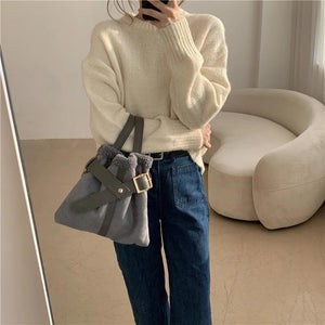 Plush Messenger Bag Women Bucket Shoulder Bags Ladies Purse Tote