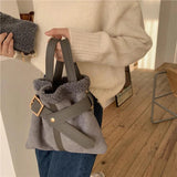 Plush Messenger Bag Women Bucket Shoulder Bags Ladies Purse Tote