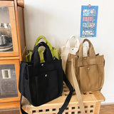 Canvas Casual Tote Student Shoulder Bag Magnetic Buckle Crossbody Bag