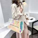 Women PVC Clear Shoulder Bag Summer Laser Letters Print Handbag