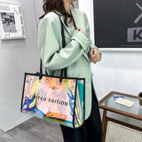 Women PVC Clear Shoulder Bag Summer Laser Letters Print Handbag