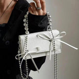 Women Small Square Shoulder Bag Metal Chain Crossbody Bag