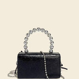 Women Small Square Shoulder Bag Metal Chain Crossbody Bag