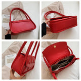 Red Heart Texture Square Shoulder Bag Top Handle Tote Purse