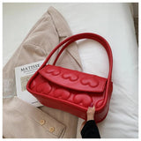 Red Heart Texture Square Shoulder Bag Top Handle Tote Purse
