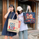 Vintage Owl Print Casual Shoulder Bag Tote Handbag