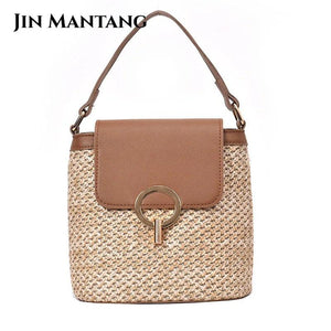 Straw Bucket Bag Women Crossbody Travel Purse Shoulder Messenger Bolsos