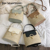 Straw Bucket Bag Women Crossbody Travel Purse Shoulder Messenger Bolsos