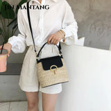Straw Bucket Bag Women Crossbody Travel Purse Shoulder Messenger Bolsos