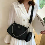 2pcs Women Chain Shoulder Bag Nylon Crossbody Handbag