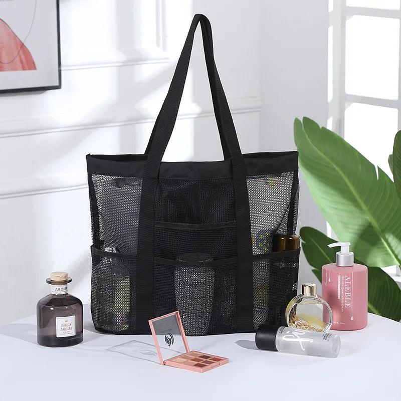 Large Mesh Cosmetic Bag Portable Bathroom Tote Beach Travel Organizer
