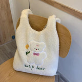 Cute Cartoon Peach Plush Shoulder Tote Bag Women Handbags