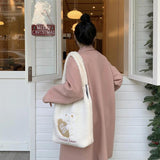Cute Cartoon Peach Plush Shoulder Tote Bag Women Handbags