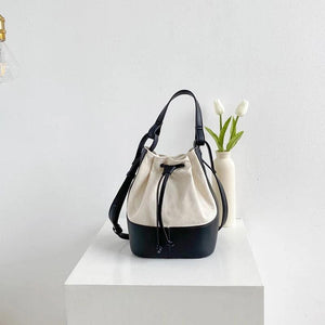Women's Bucket Handbags Drawstring Small Shoulder Bag PU Leather Crossbody