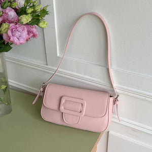 Solid PU Leather Small Shoulder Bag Vintage Underarm Women Handbag
