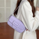 Solid PU Leather Small Shoulder Bag Vintage Underarm Women Handbag