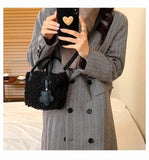 Winter Women's Lamb Wool Shoulder Bags Soft Plush Ladies Bucket Messenger Bag