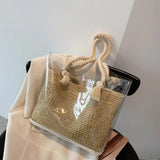 Clear Straw Beach Shoulder Bags PVC Jelly Tote Bags Large Weave Handba