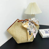 Summer Straw Rattan Beach Tote Bag Ribbon Shoulder Crossbody Satchel