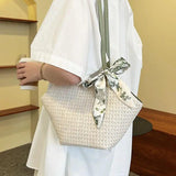 Summer Straw Rattan Beach Tote Bag Ribbon Shoulder Crossbody Satchel