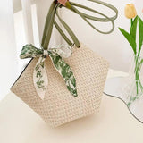 Summer Straw Rattan Beach Tote Bag Ribbon Shoulder Crossbody Satchel