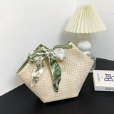 Summer Straw Rattan Beach Tote Bag Ribbon Shoulder Crossbody Satchel