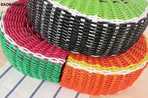 Watermelon Shape Straw Beach Bag Wood Handle Handbag Round Moon Wrapped Bag