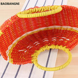 Watermelon Shape Straw Beach Bag Wood Handle Handbag Round Moon Wrapped Bag