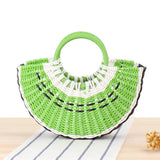 Watermelon Shape Straw Beach Bag Wood Handle Handbag Round Moon Wrapped Bag