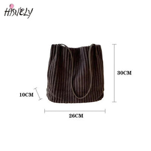 Women Bucket Bag Tote Cotton Cloth Handbag Magnetic Buckle