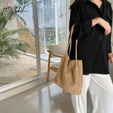 Women Bucket Bag Tote Cotton Cloth Handbag Magnetic Buckle
